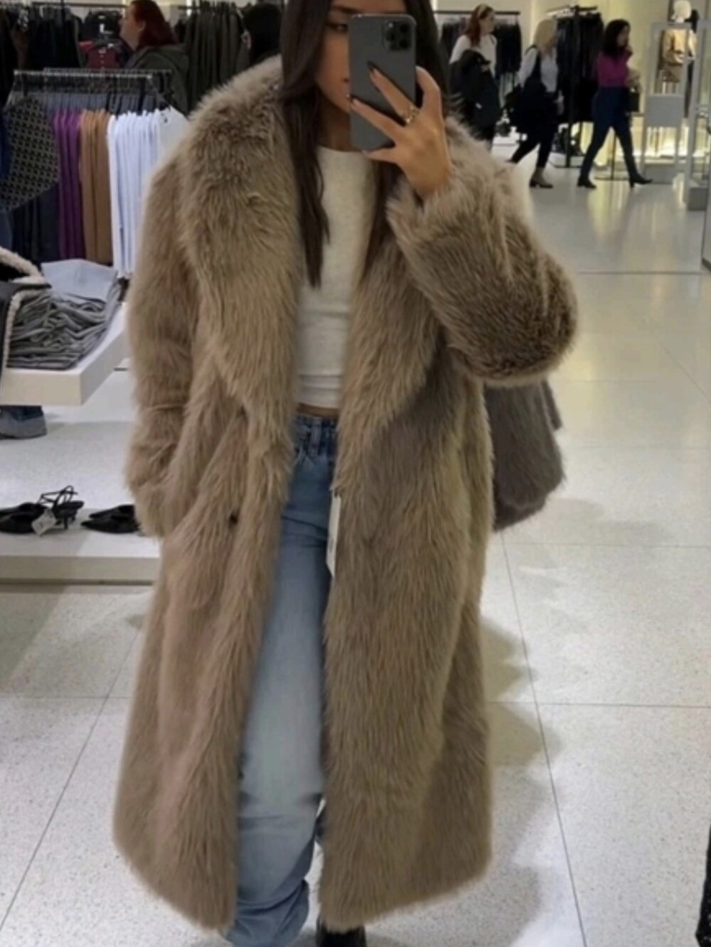 ZARA LONG FAUX FUR COAT